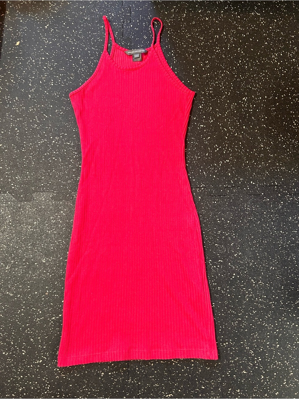 French Connection Hot Pink Ribbed Halter Midi Dress